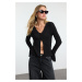 Trendyol Black Textured Fitted/Body-Sit V-Neck Flexible Knitted Blouse