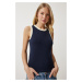 Happiness İstanbul Women's Navy Blue Sleeveless Contrast Color T-Shirt