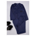 Trendyol Navy Blue New Year Themed Embroidered Satin Shirt-Pants Woven Pajama Set