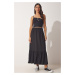 Happiness İstanbul Women's Black Flared Summer Midi Skirt