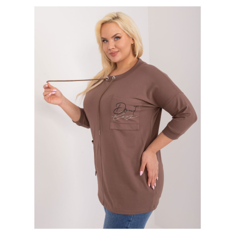 Brown loose plus size blouse with drawstrings
