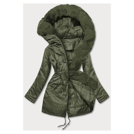 Dámska bunda parka v army farbe s kožušinou (5m762-136) J.STYLE