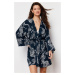 Trendyol Anthracite Belted Animal Patterned Viscose Woven Dressing Gown