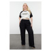 Trendyol Curve Black Wide Leg/Wide Leg Elastic Waist Woven Plus Size Fabric Trousers