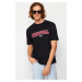 Trendyol Black Oversize/Wide Cut Text Embroidery Applique 100% Cotton Short Sleeve T-Shirt