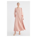 Trendyol Dried Rose Crew Neck Button Detailed Veiling Dress