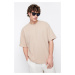 Trendyol Camel Oversize/Wide-Fit Crew Neck Short Sleeve Basic Textured T-shirt