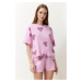 Trendyol Pink-Multicolored 100% Cotton Heart Knitted Pajama Set