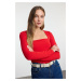 Trendyol Red Square Neck Gather/Drape Detailed Slim/Fitting Knitted Blouse