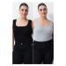 Trendyol Curve 2-Pack Black-Grey Basic Ribbed Knitted Square Neck Undershirt