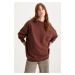 GRIMELANGE Allys Women's Crew Neck Oversize Basic Brown Sweatshirt