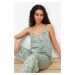 Trendyol Green Floral String Strap Viscose Woven Pajama Set