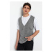 Trendyol Gray FL Men's Slim V-Neck Plain Knitwear Vest