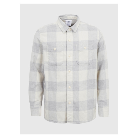 Šedo-biela chlapčenská kockovaná flanelová košeľa GAP