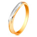 Dvojfarebný zlatý prsteň 585 - vlnka z bieleho zlata a drobných čírych zirkónov - Veľkosť: 56 mm