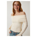 Happiness İstanbul Women's Cream Madonna Collar Knitwear Sweater