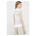 Bavlnená vesta Calvin Klein biela farba, tenký, s polorolákom