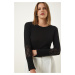 Happiness İstanbul Women's Black Lace Wrap Ribbed Knitted Blouse