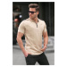 Madmext Men's Beige Basic Zippered Polo T-Shirt 6076