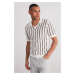 Trendyol Ecru Regular Fit Striped Openwork Loose Pat Limited Edition Knitwear Polo Neck T-Shirt