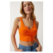 Happiness İstanbul Women's Orange Strap Crop Knitted Blouse