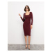 LC Waikiki Square Neck Plain Long Sleeve Women's Bodycon Dress