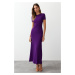 Trendyol Purple Short Sleeve Bodycone/Fitting Crew Neck Stretchy Knitted Maxi Pencil Dress