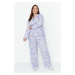 Trendyol Curve Lilac Rabbit Printed Woven Pajama Set