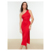 Red dress with a neckline Trendyol - Women