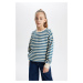 DEFACTO Girl&#39;s Striped Crew Neck Sweatshirt