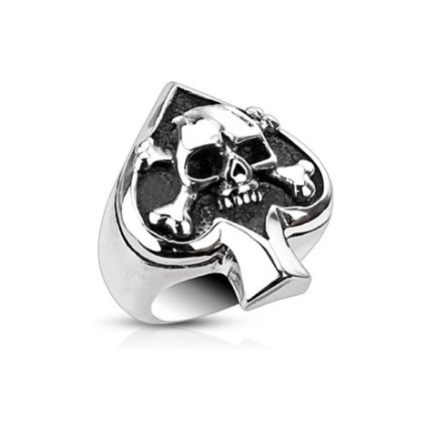 Prsteň z ocele s kartovým symbolom a lebkou - Veľkosť: 71 mm