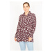 Şans Women's Burgundy Plus Size Woven Viscose Fabric Pearl Metal Button Shirt