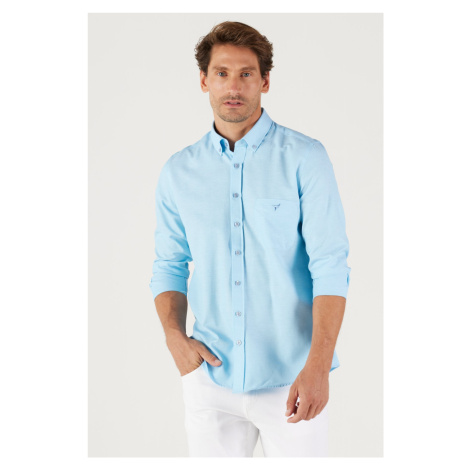 AC&Co / Altınyıldız Classics Men's Light Blue Slim Fit Slim Fit Button-down Collar Cotton Oxford