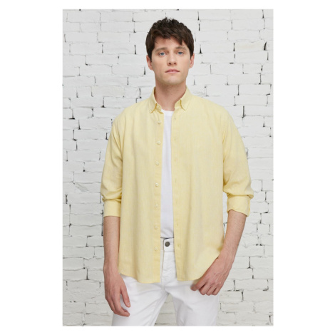 AC&Co / Altınyıldız Classics Men's Yellow Comfort Fit Relaxed-Cut Buttoned Collar Casual Linen S