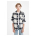 DEFACTO Boy Oversize Wide Pattern Polo Collar Flannel Plaid Shirt