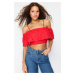 Trendyol Garnet Blossom Brode Crop Woven Blouse