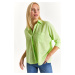 armonika Women's Neon Yellow Loose Linen Shirt with Pockets