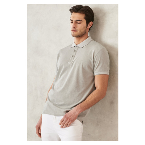 AC&Co / Altınyıldız Classics Pánske nezmršťovacie bavlnené tričko Slim Fit Slim Fit sivé polo tr