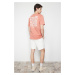 Trendyol Dusty Rose Oversize/Wide Cut Text Printed Short Sleeve 100% T-Shirt