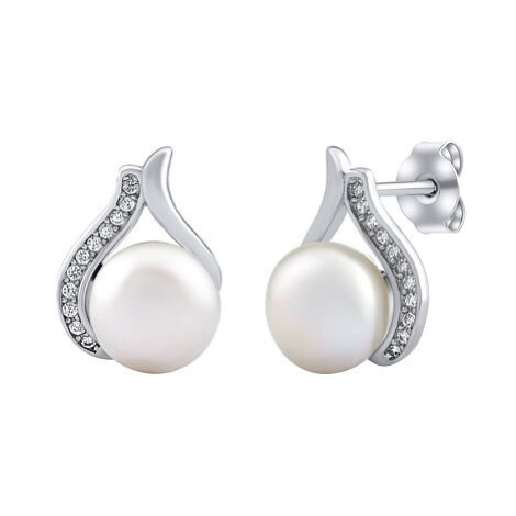 Silvego Strieborné náušnice Niale s pravou perlou a Brilliance Zirconia LPS19104EW
