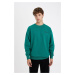 DEFACTO Green Oversize Fit Wide Pattern Crew Neck Printed Sweatshirt