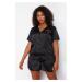 Trendyol Curve Black Strawberry Embroidered Shirt Collar Satin Pajama Set