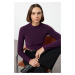 Trendyol Plum High Collar Backless Fitted Crop Stretchy Knitted Blouse