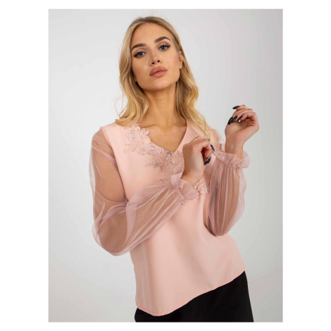 Peach formal blouse with mesh sleeves