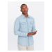 Ombre Men&#039;s denim snap shirt with pockets - light blue