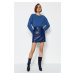 Trendyol Indigo Belt and Zipper Detail Faux Leather Mini-Weave Mini Skirt