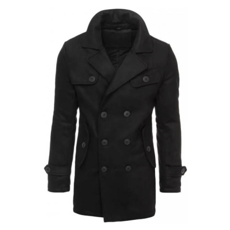 Dvojradový pánsky kabát čiernej farby s vreckom na hrudi DStreet