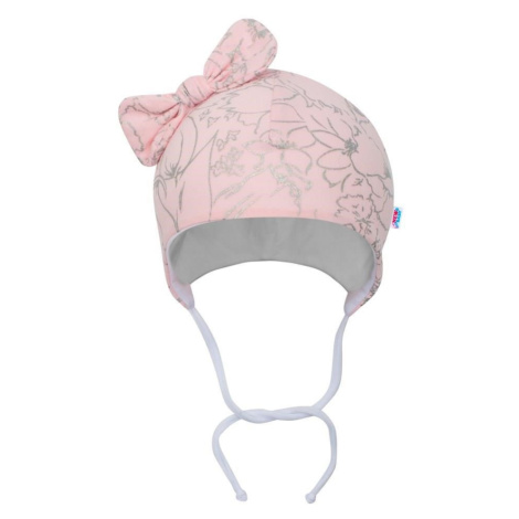 Dojčenská bavlnená čiapka s mašličkou NUNU ružová, vel. 68 New Baby