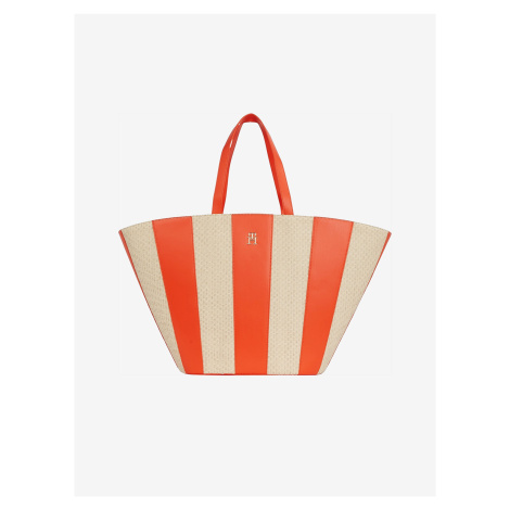 Béžovo-oranžová dámska pruhovaná plážová taška Tommy Hilfiger