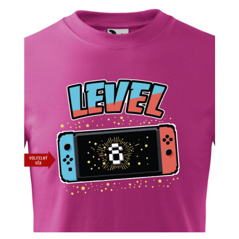 Detské narodeninové tričko s potlačou Nintendo Switch a nápisom Level